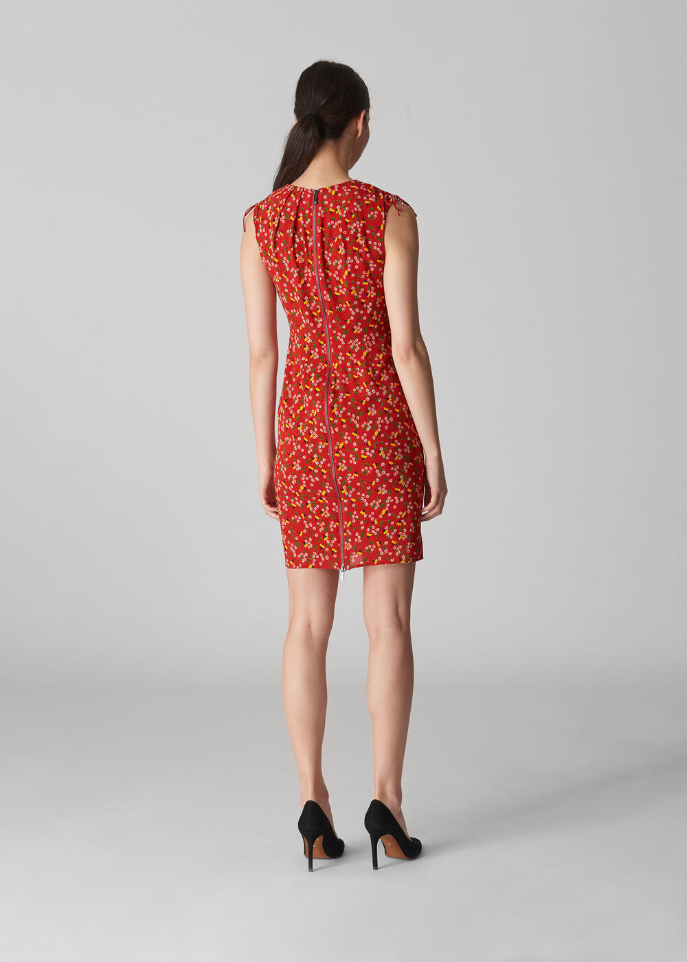 Peony Print Silk Bodycon Red/Multi
