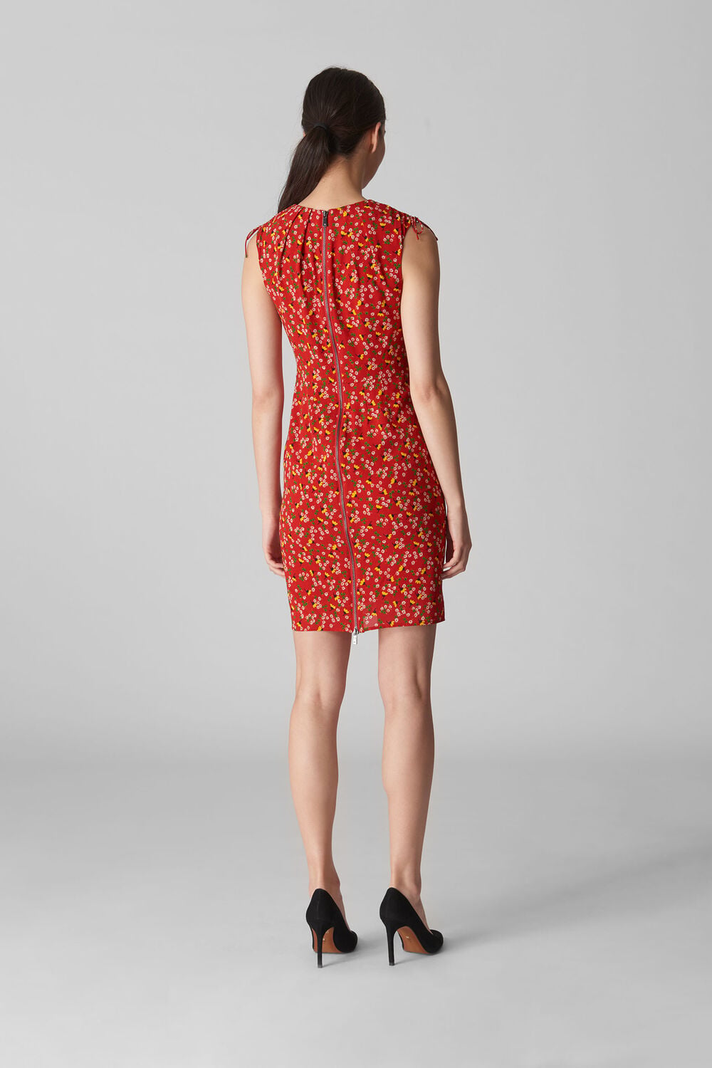 Peony Print Silk Bodycon Red/Multi