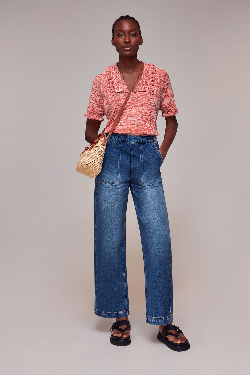 Frill Collar Short Sleeve Knit