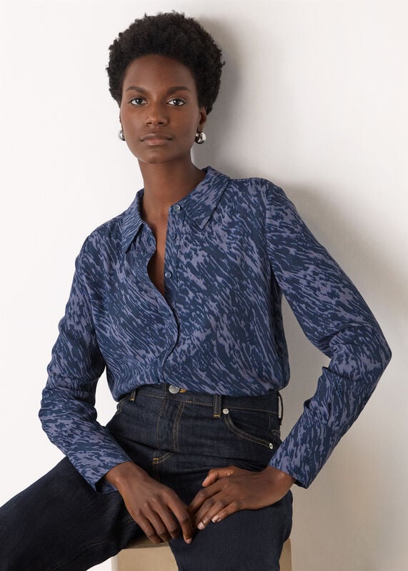 Blue Abstract Marks Collared Shirt