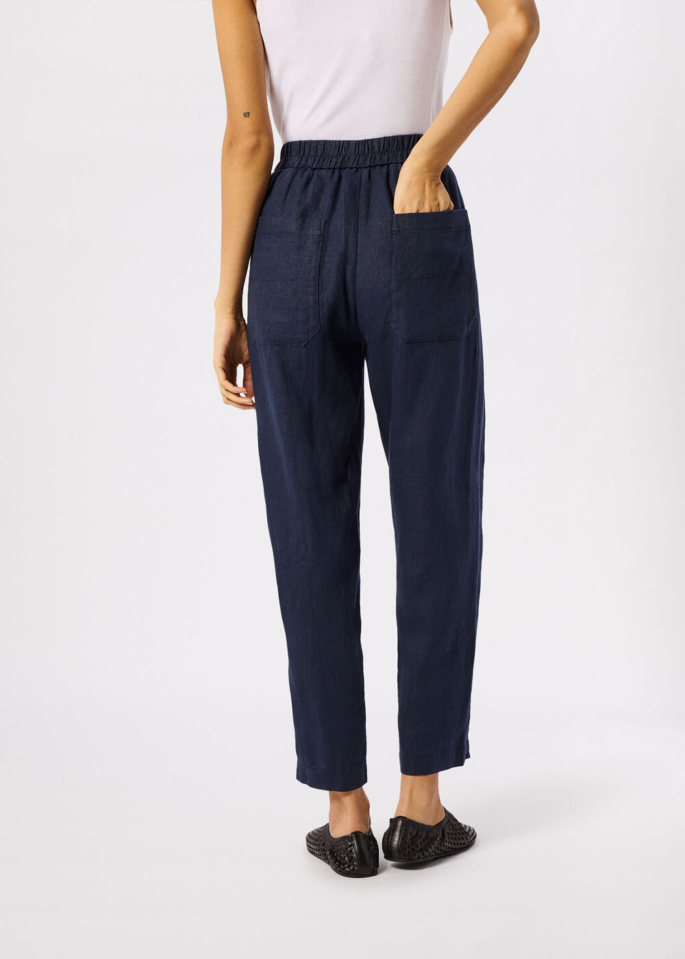Petite Linen Barrel Leg Trouser