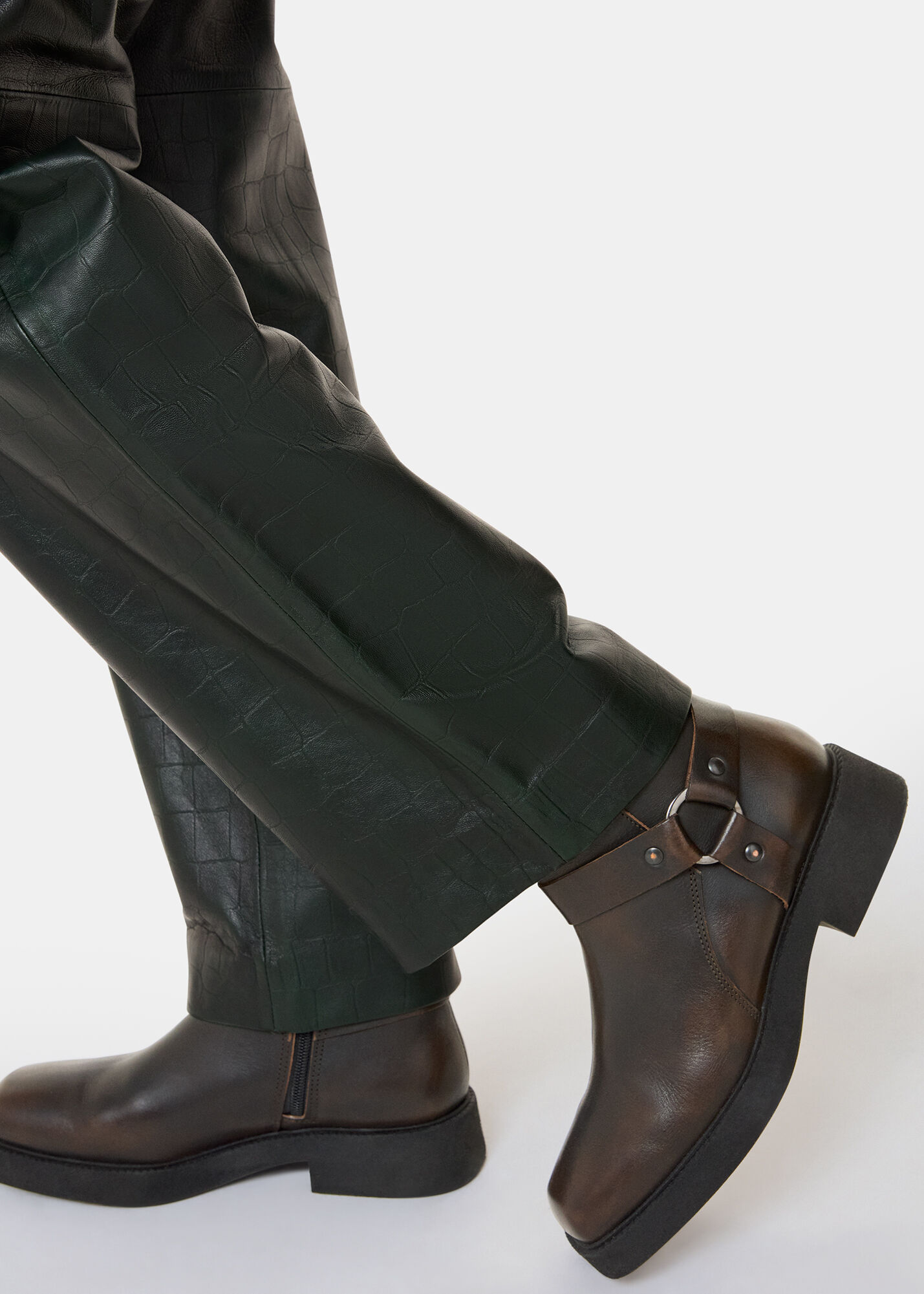 Brown Matteo Burnished Biker Boot | WHISTLES | Whistles US |