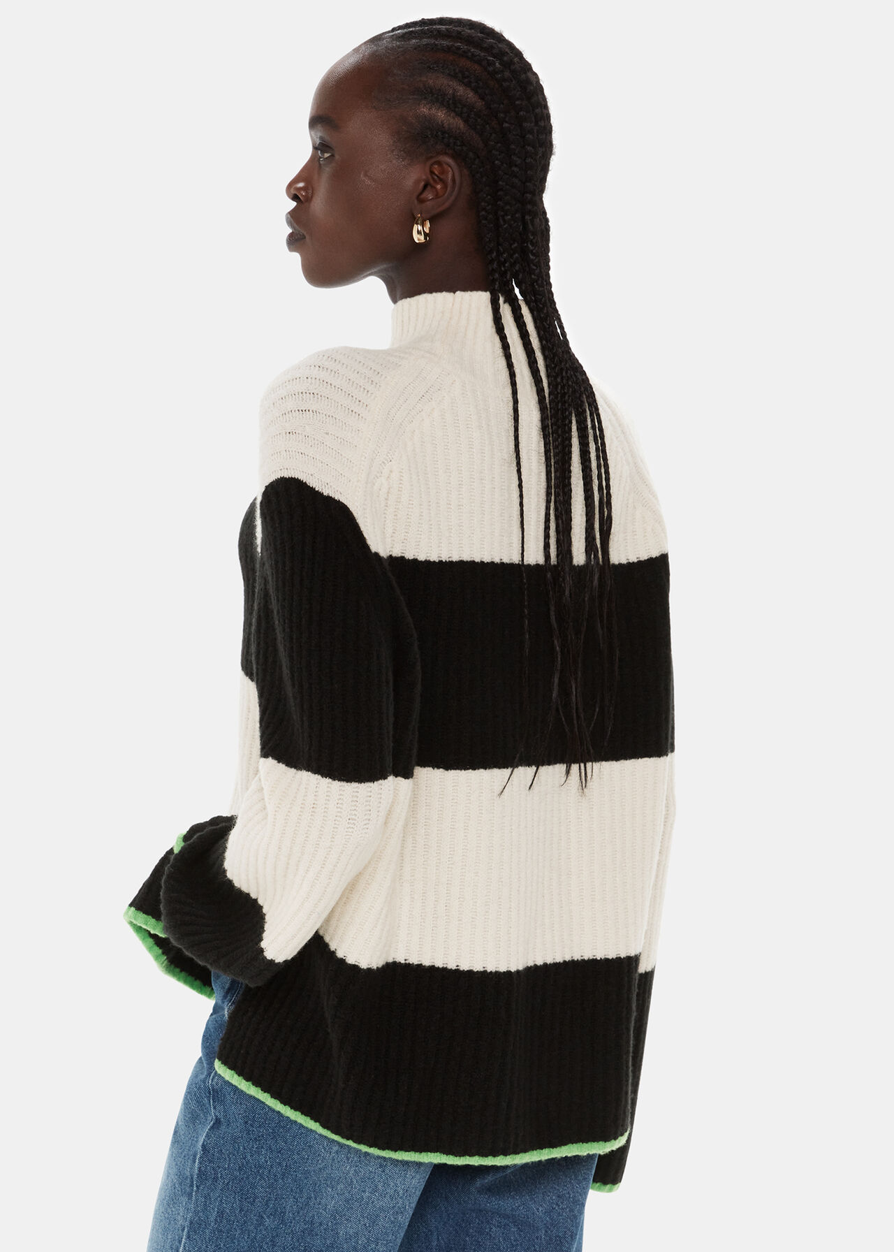 Block Stripe Rib Funnel Neck