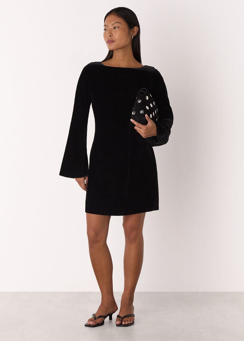Petite Velvet Flare Sleeve Dress