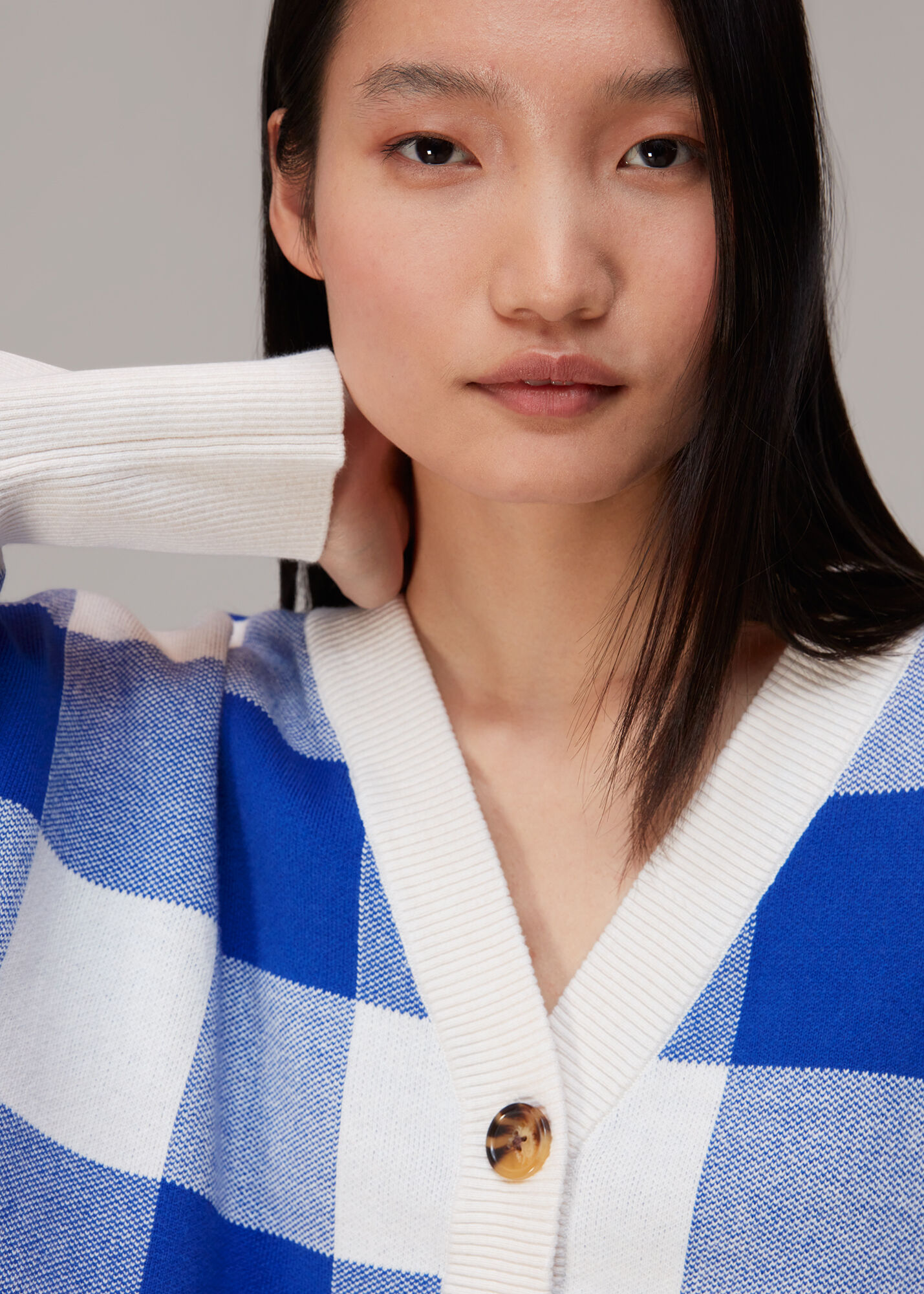 Blue/Multi Suki Checked Cardigan WHISTLES