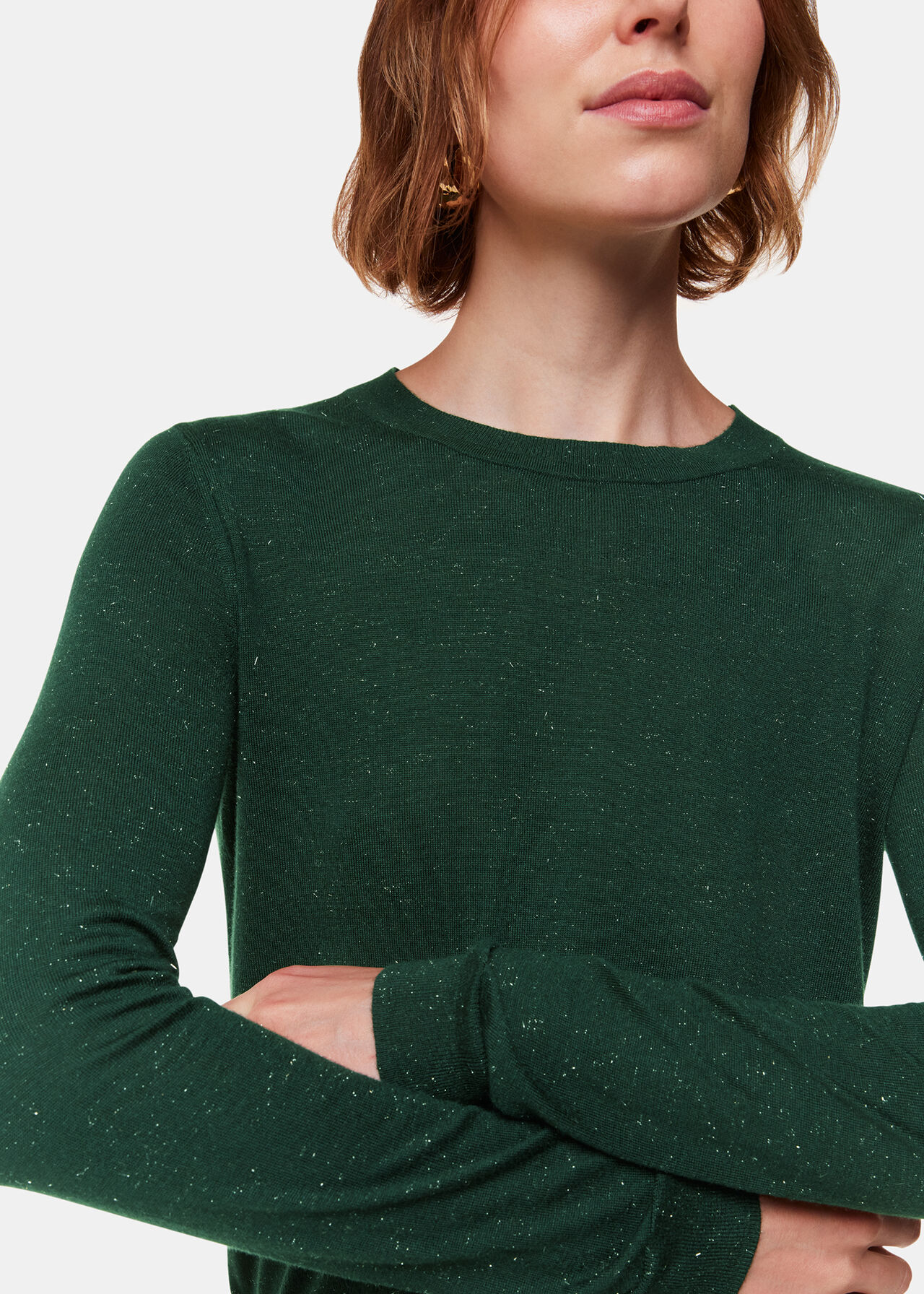 Whistles Annie Sparkle Crew Neck Dark Green