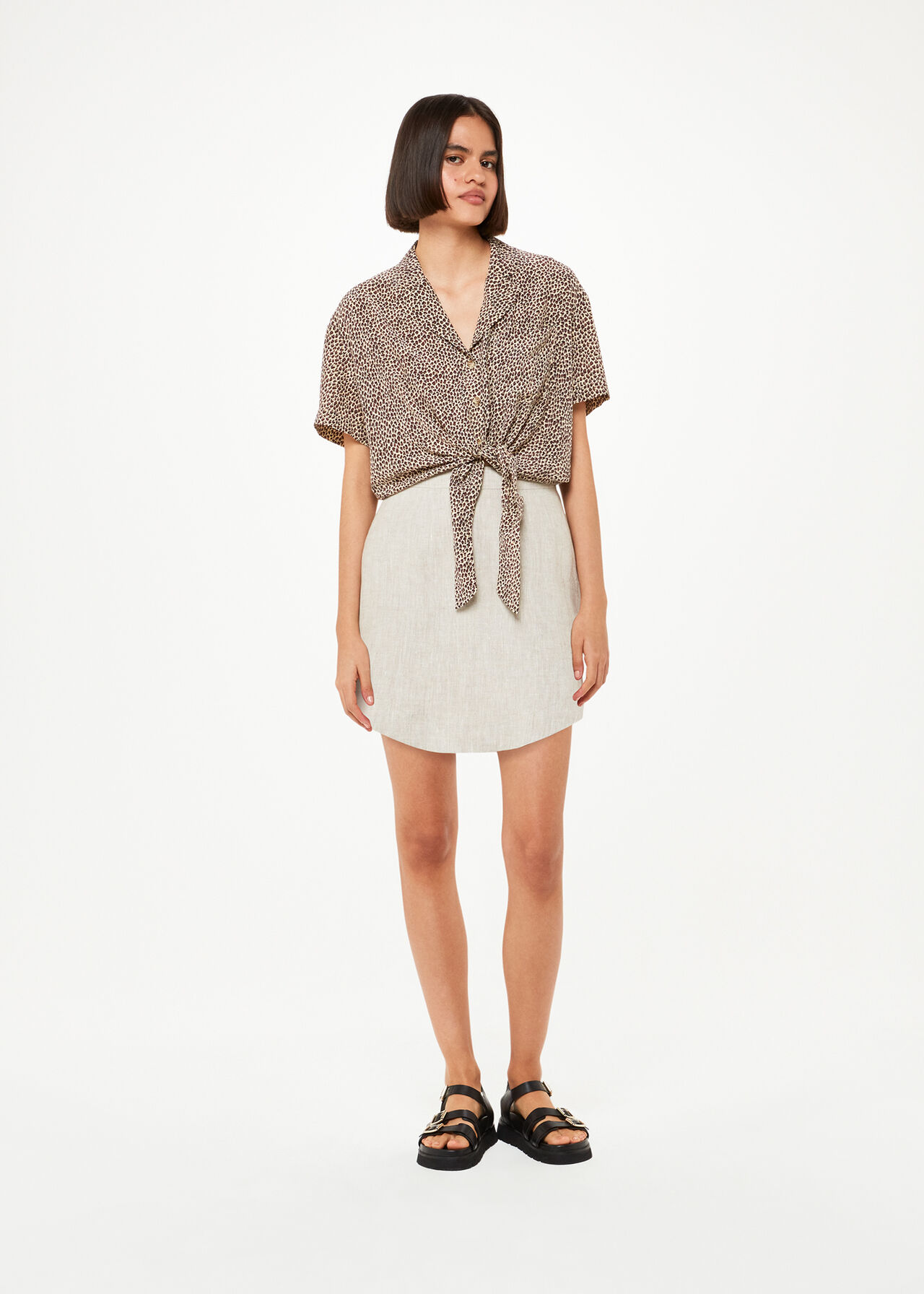 Dashed Leopard Tie Front Top