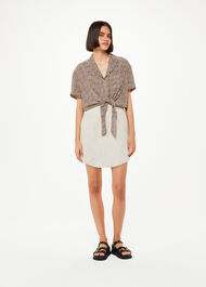 Dashed Leopard Tie Front Top