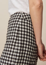 Gingham Linen Cropped Trouser Black and White