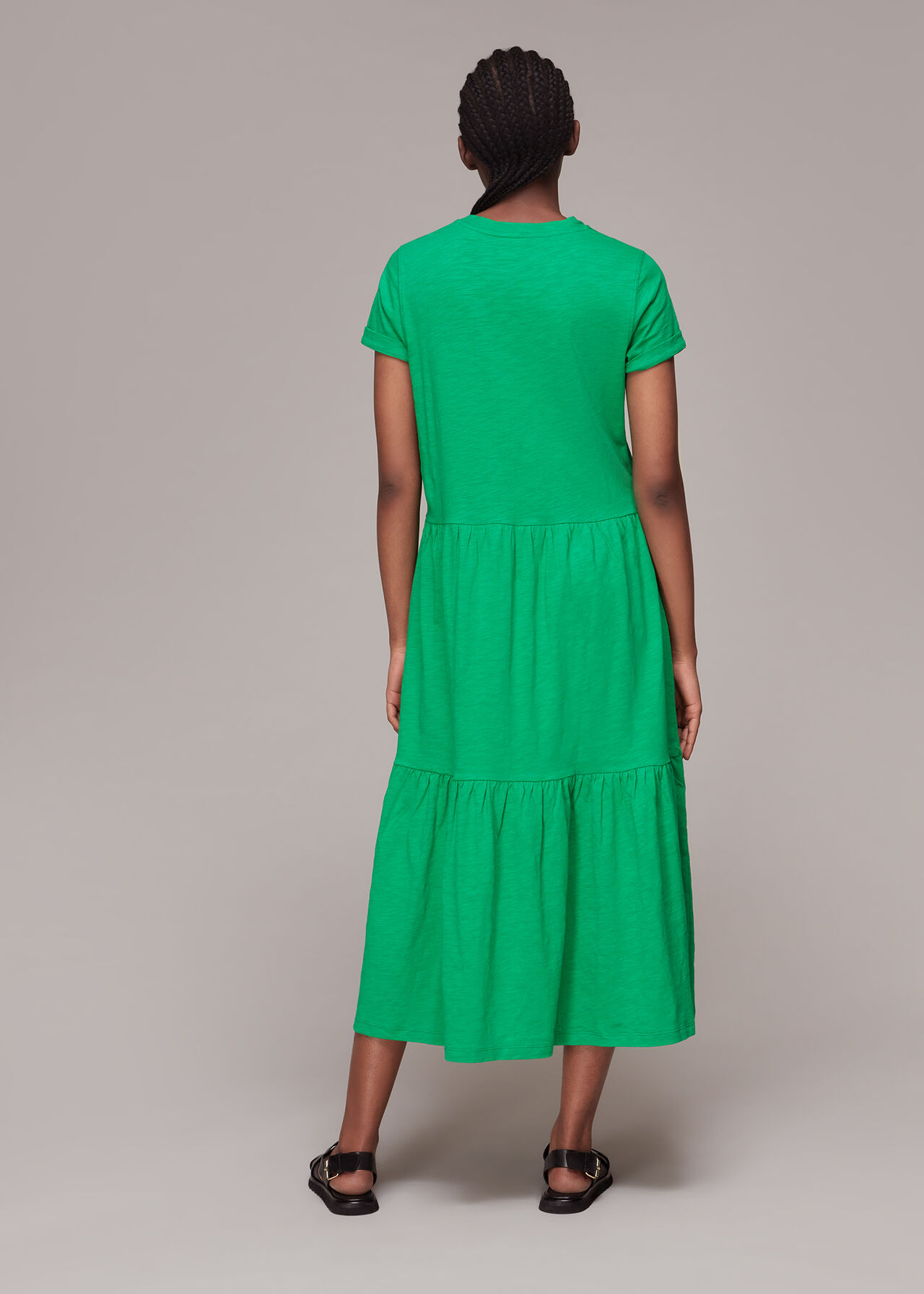 Green Tiered Jersey Midi Dress | WHISTLES | Whistles US