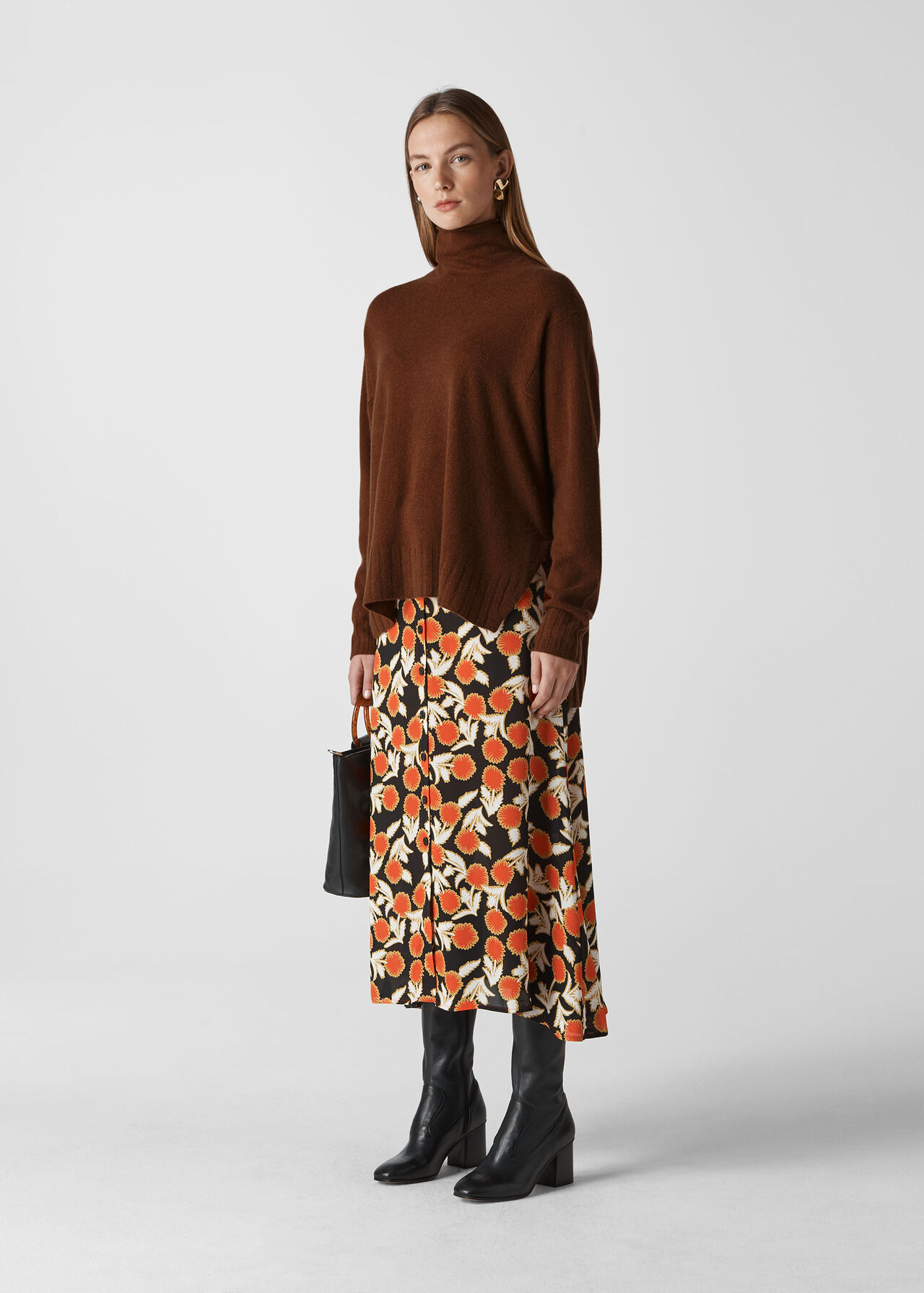 Cashmere Funnel Neck Sweater Camel