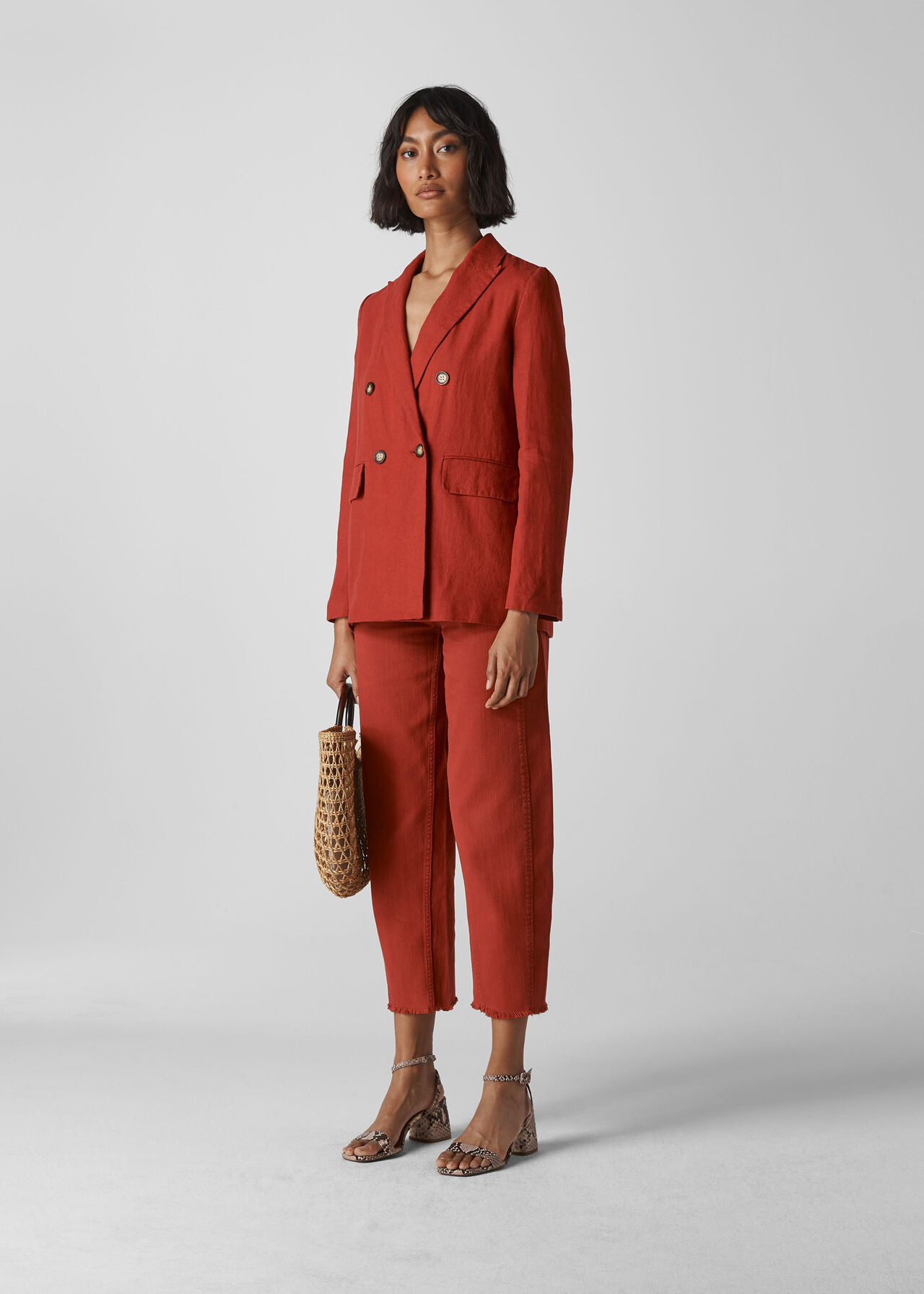 Rust Linen Double Breasted Blazer | WHISTLES | Whistles UK