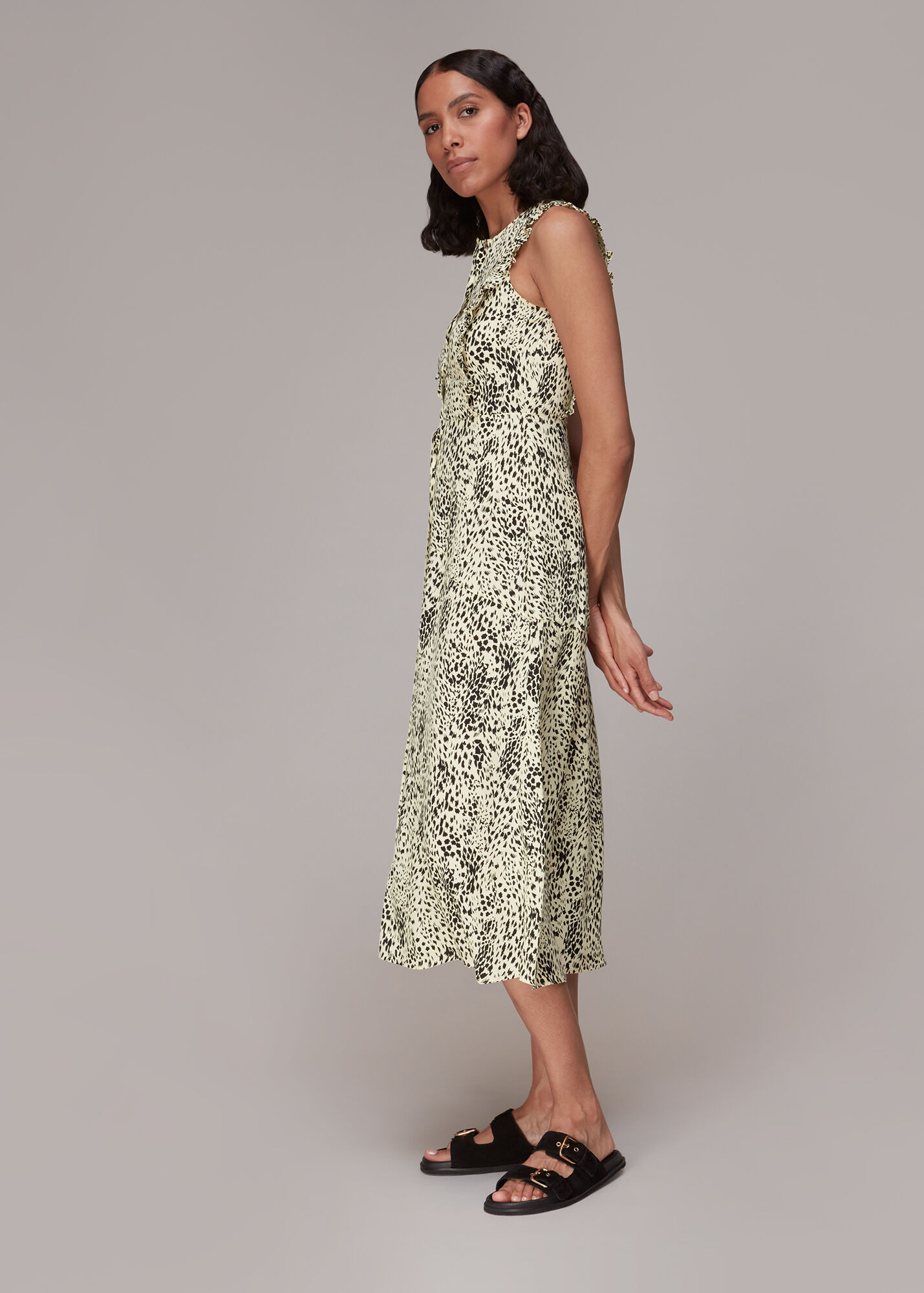 Yellow/Multi Lively Animal Frill Midi Dress WHISTLES