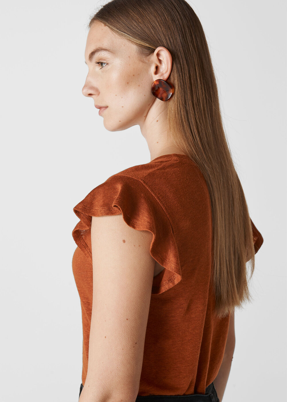 Frill Sleeveless Linen Tee Rust
