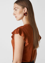 Frill Sleeveless Linen Tee Rust