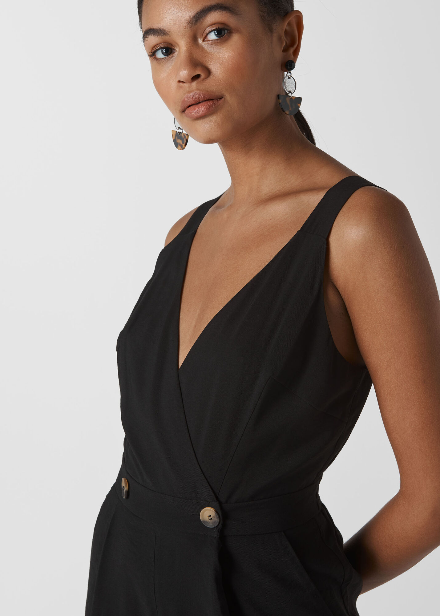 Black Lara Button Jumpsuit WHISTLES