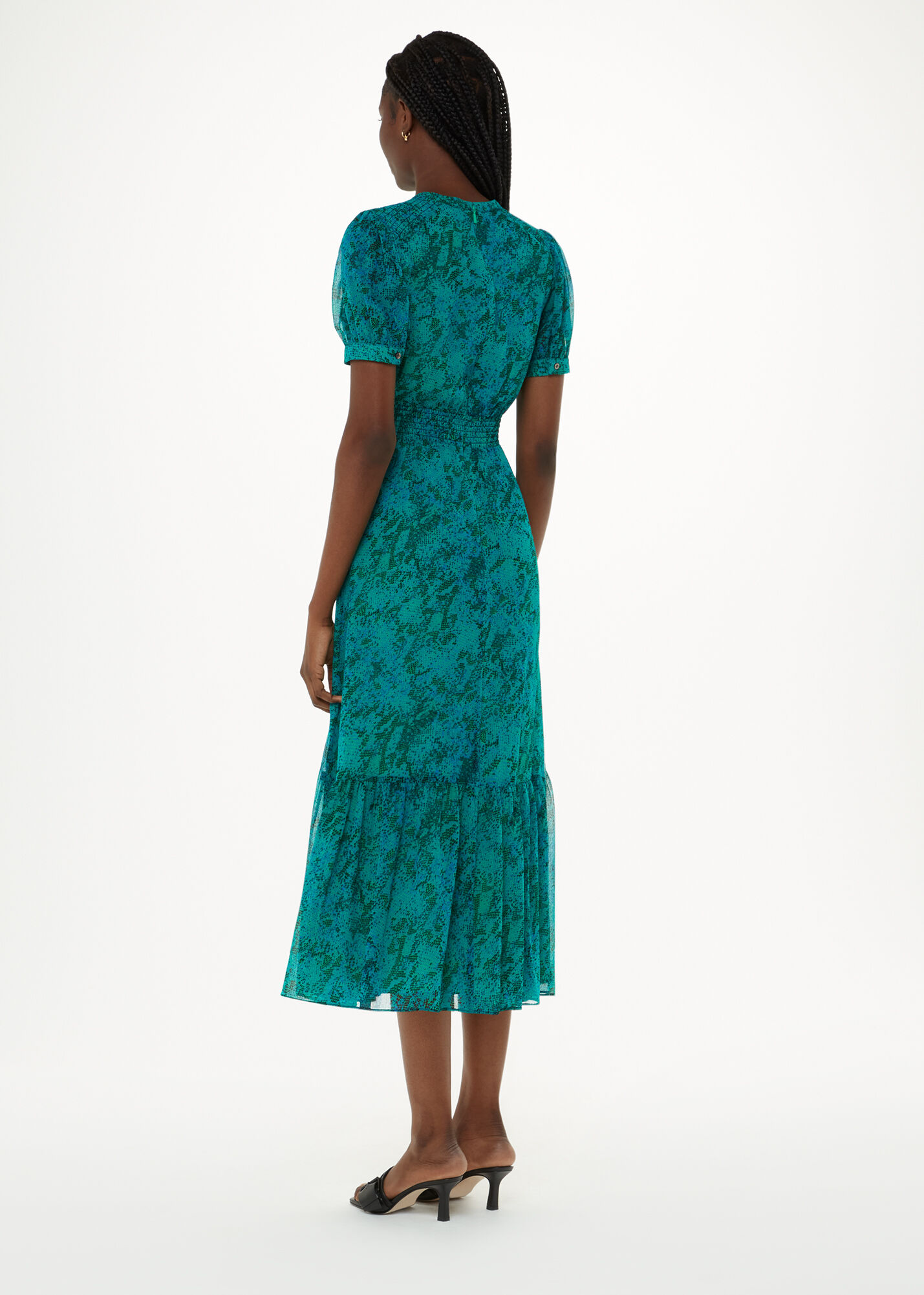 Teal Multi Diagonal Snake Shirred Dress WHISTLES