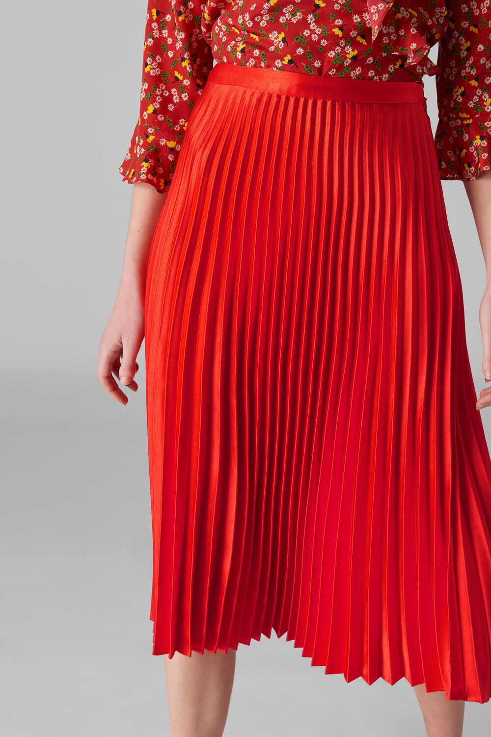Satin Pleated Skirt Flame