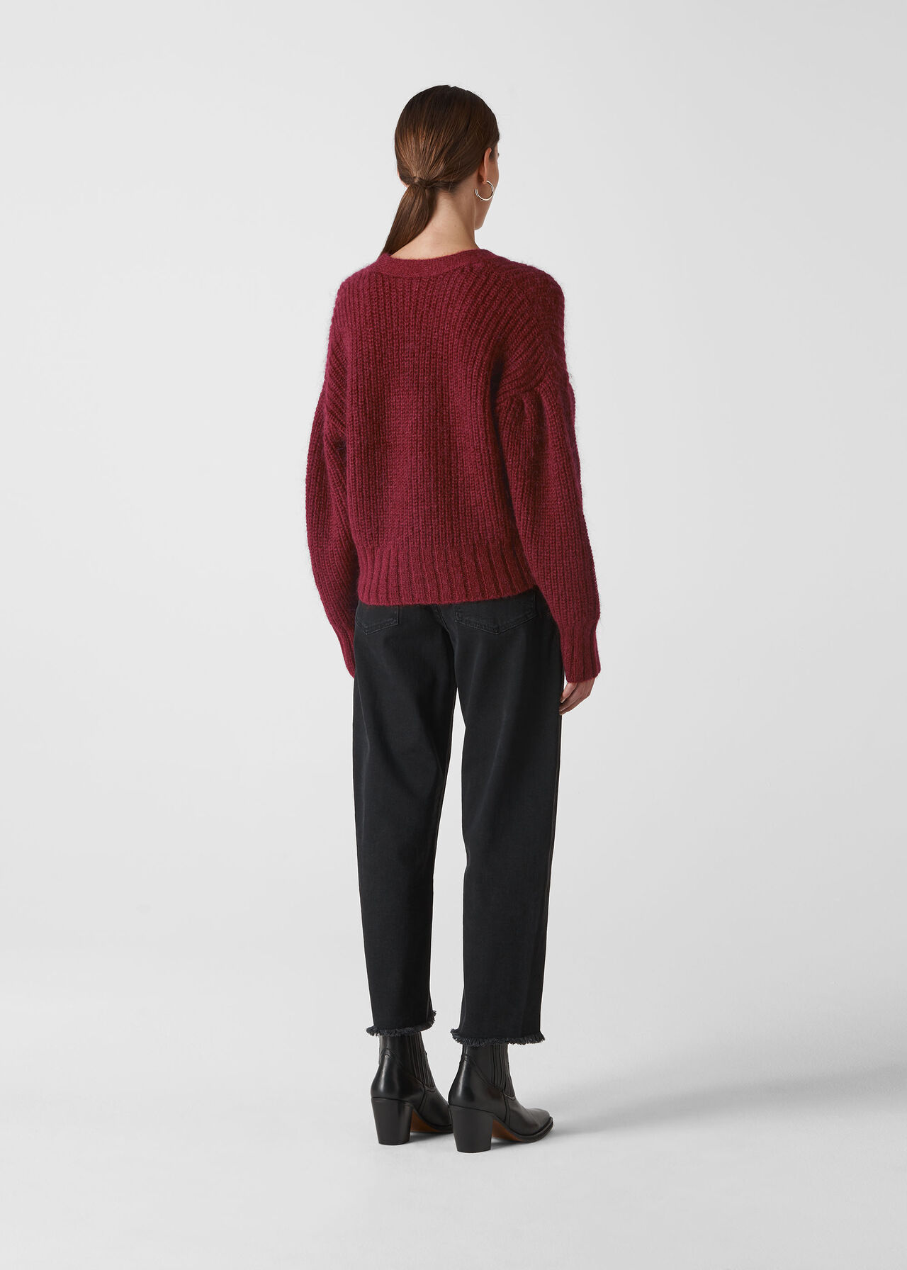 Mohair Cropped Cardigan Burgundy