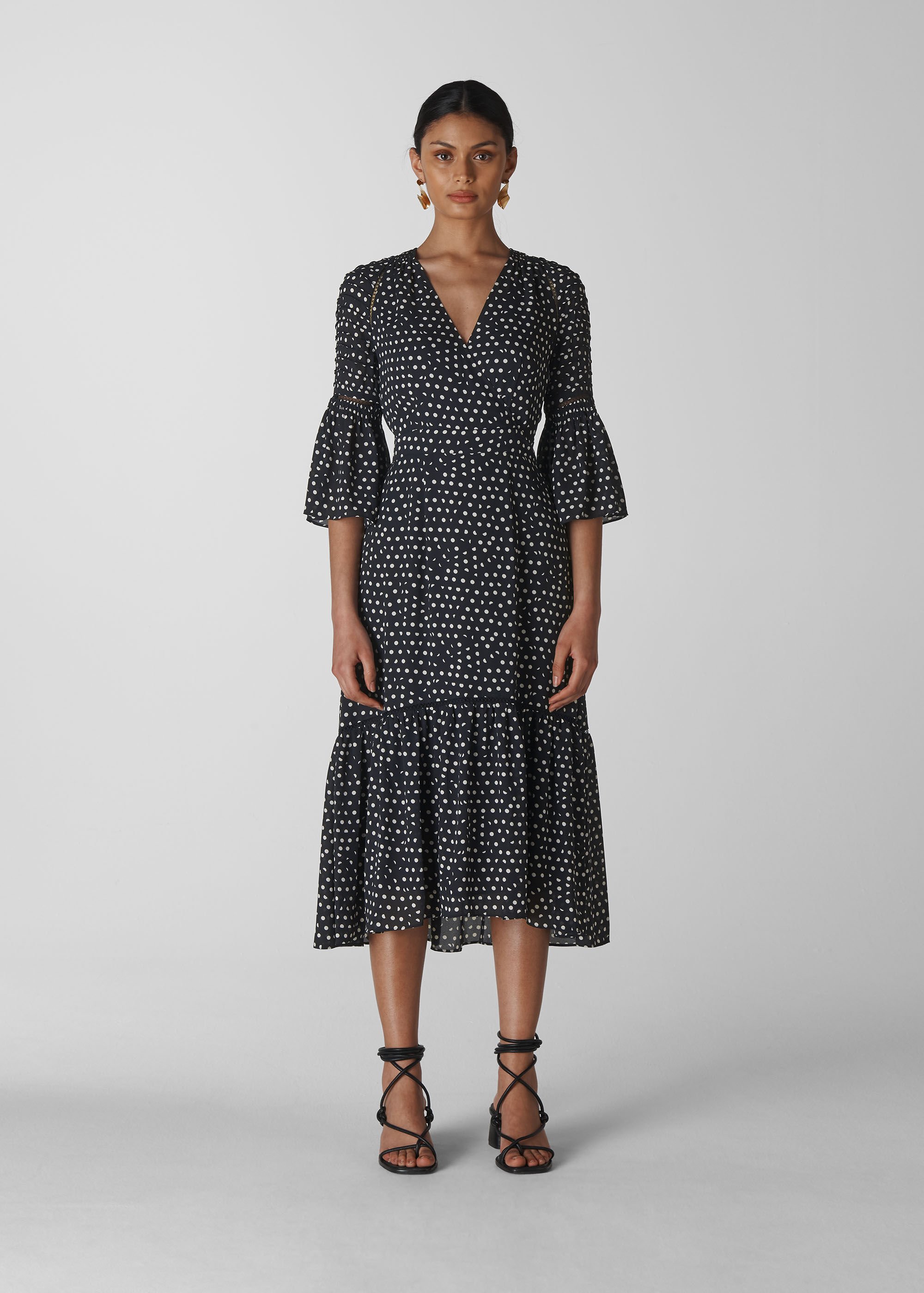 Navy Advika Spot Midi Dress