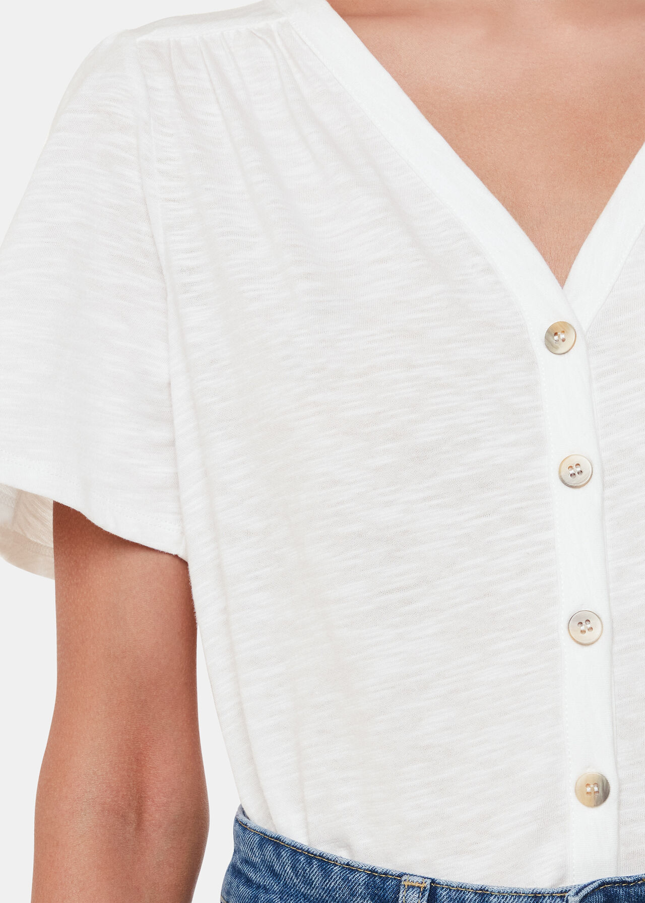 Maeve V Neck Button Front Tee