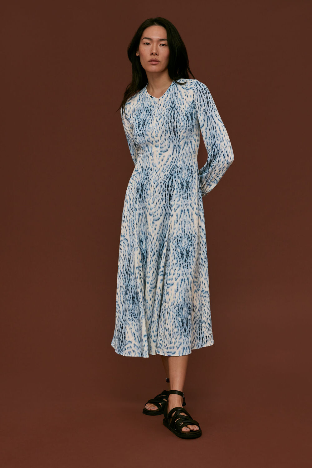 Blue Brushed Animal Zip Front Dress