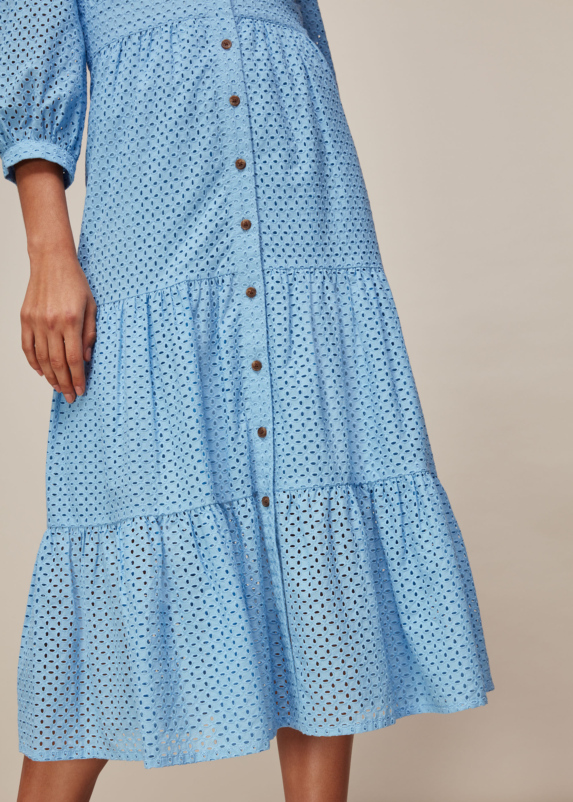 Pale Blue Sara Midi Broderie Dress 