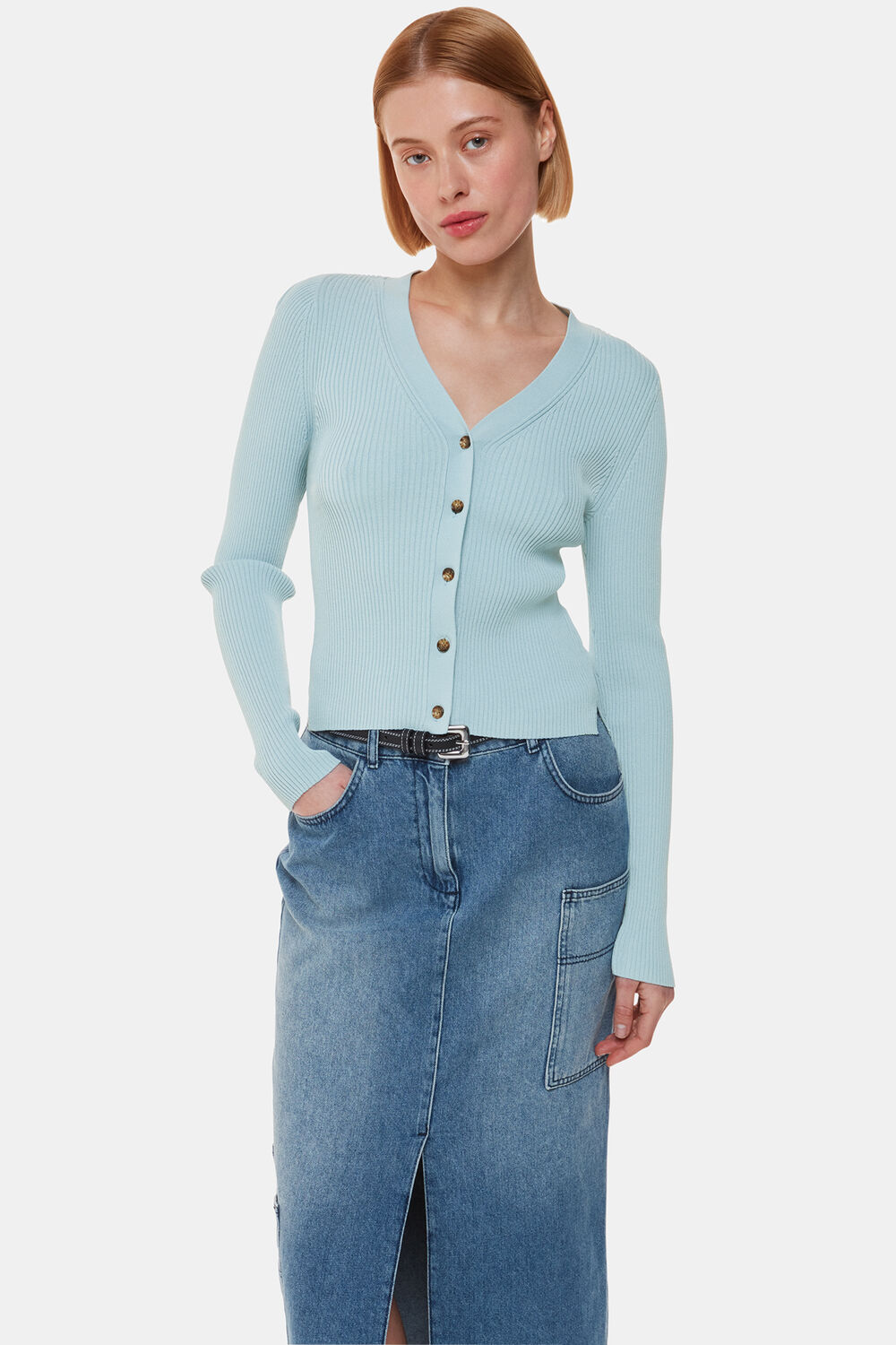 Ribbed V neck Cardigan