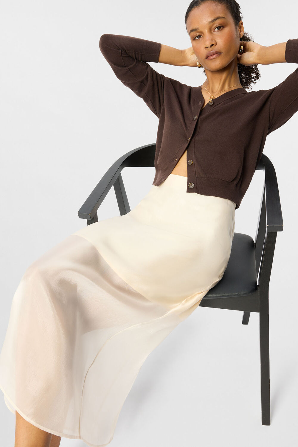Ivory Organza Column Midi Skirt