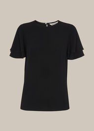 Frill Sleeve Shell Top Black