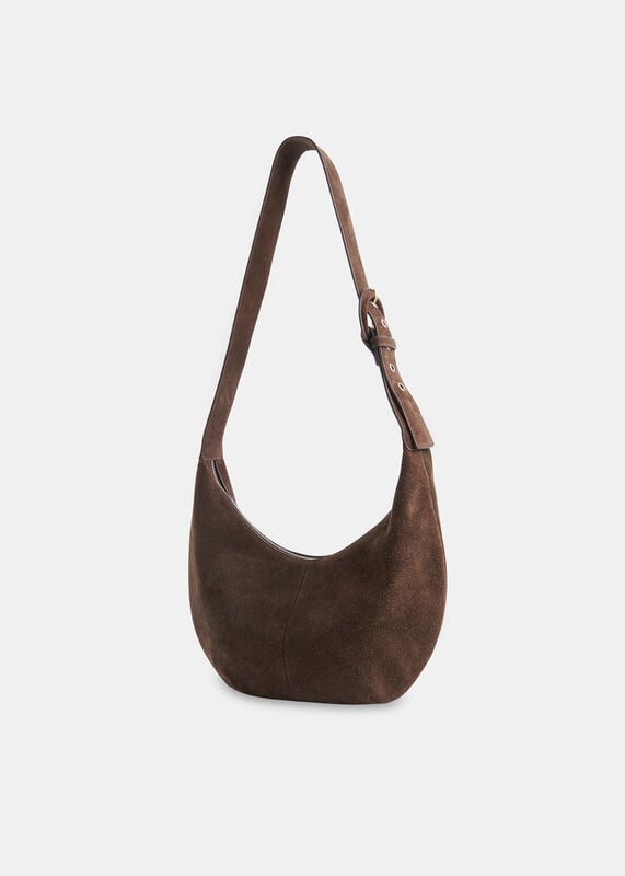 Chocolate Sia Suede Curved Crossbody Bag