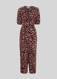 Illustrated Flower Jumpsuit Burgundy