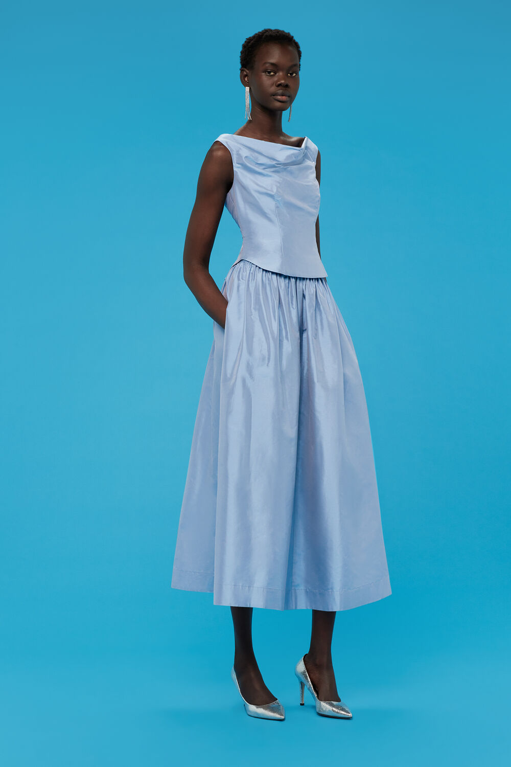 Taffeta Silk Off Shoulder Top