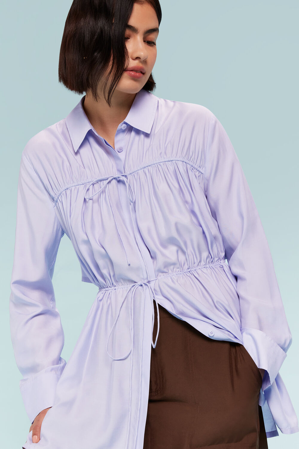 Lilac Drawcord Cut Out Back Shirt