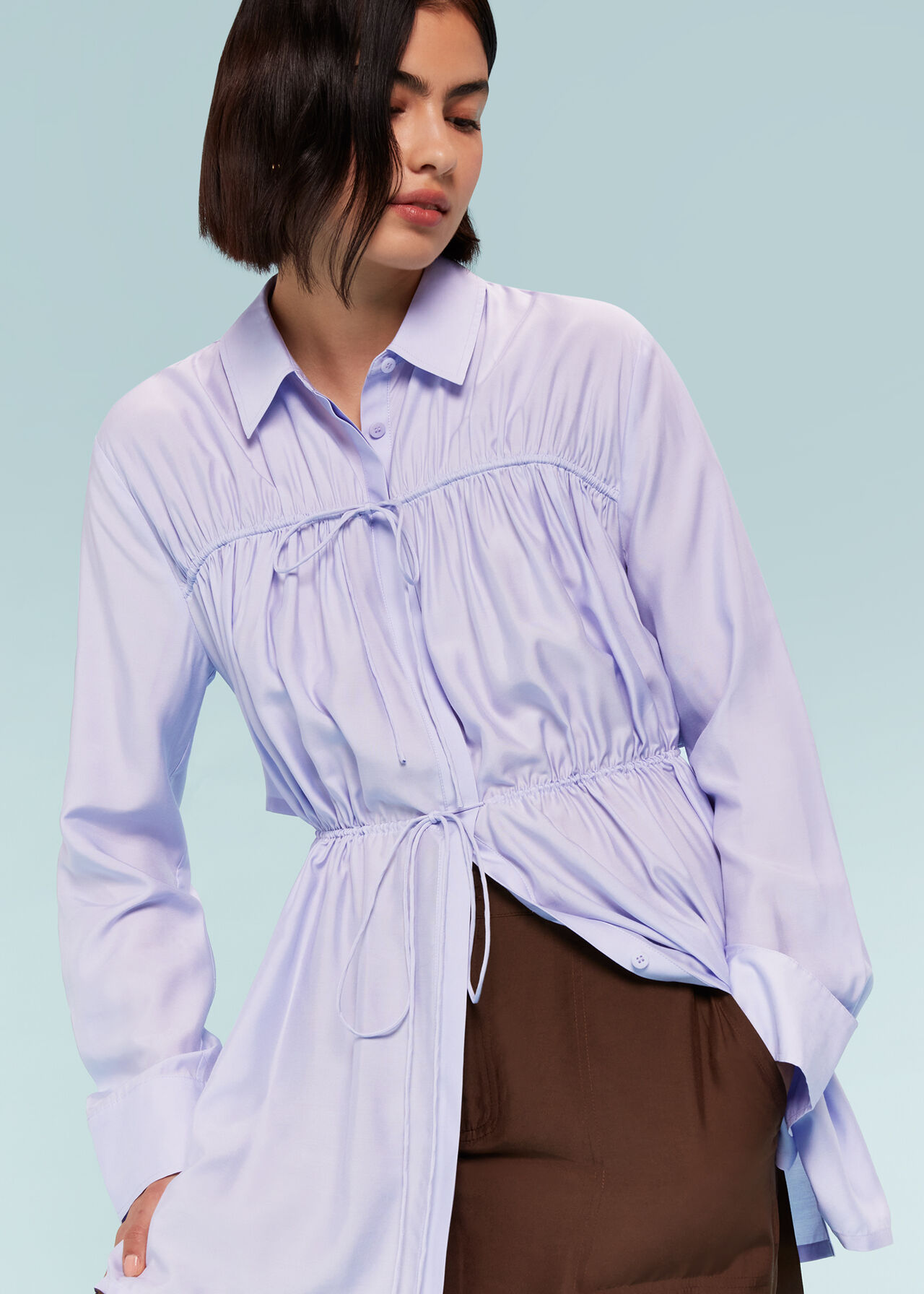 Lilac Drawcord Cut Out Back Shirt | WHISTLES | Whistles UK