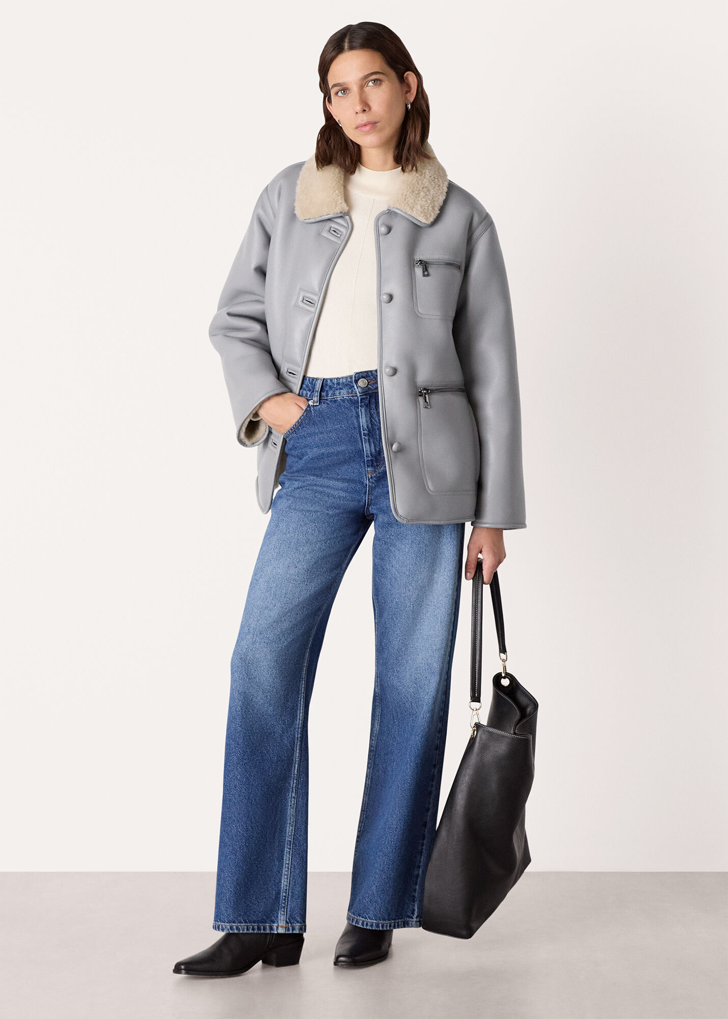 Grey Angelina Faux Fur Jacket | WHISTLES | Whistles US |