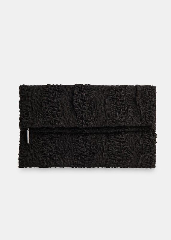 Black Joy Satin Ruched Zip Clutch