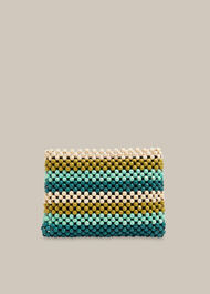 Safah Striped Beaded Clutch Green