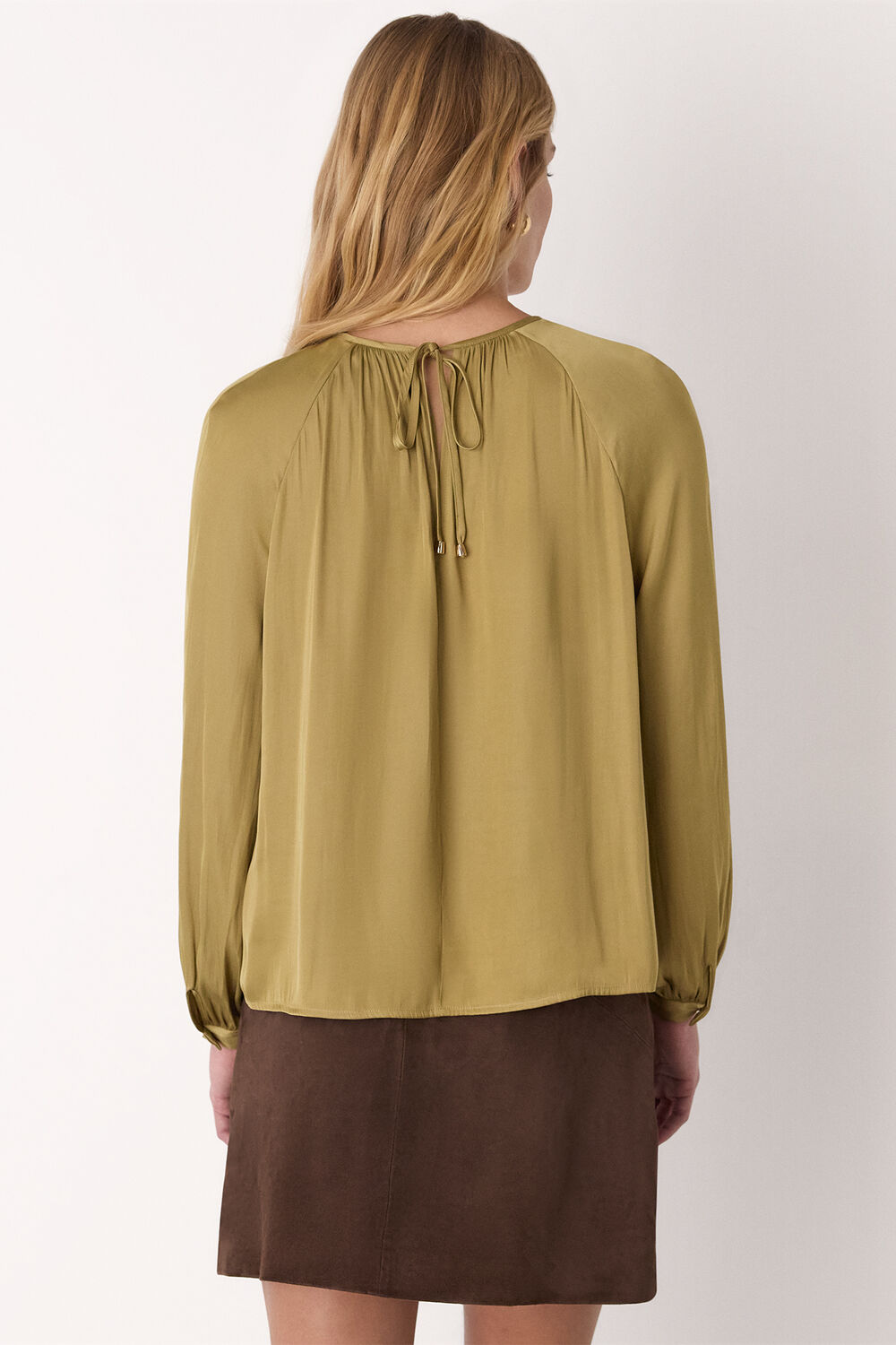 Khaki Gathered Satin Blouse