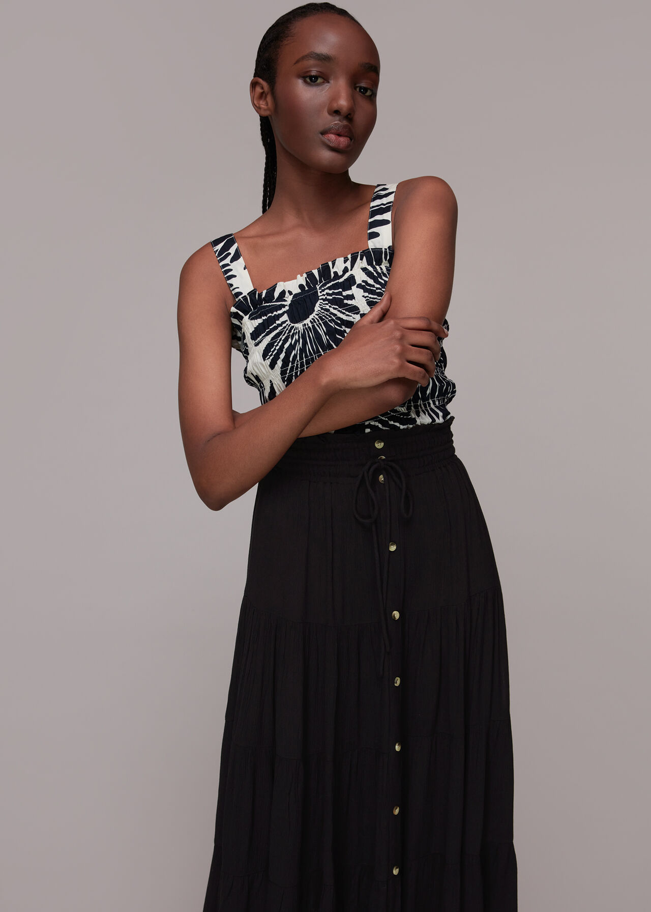 Button Front Crinkle Skirt