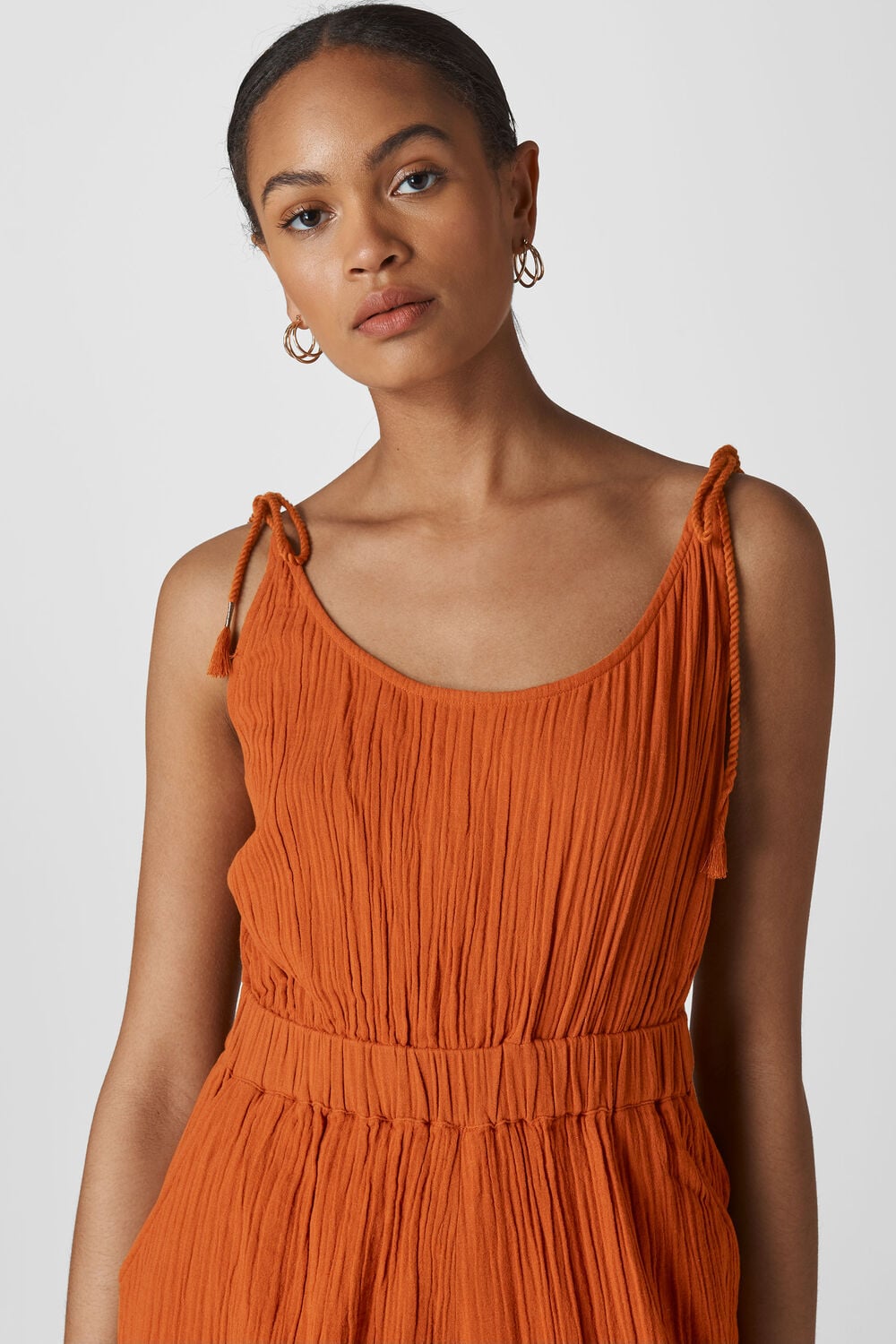 Mila Textured Casual Jumpsuit Rust