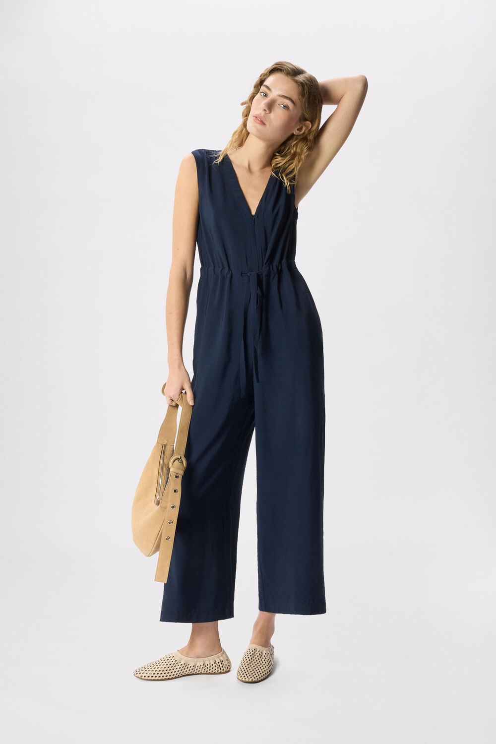 Navy V Neck Sleeveless Jumpsuit