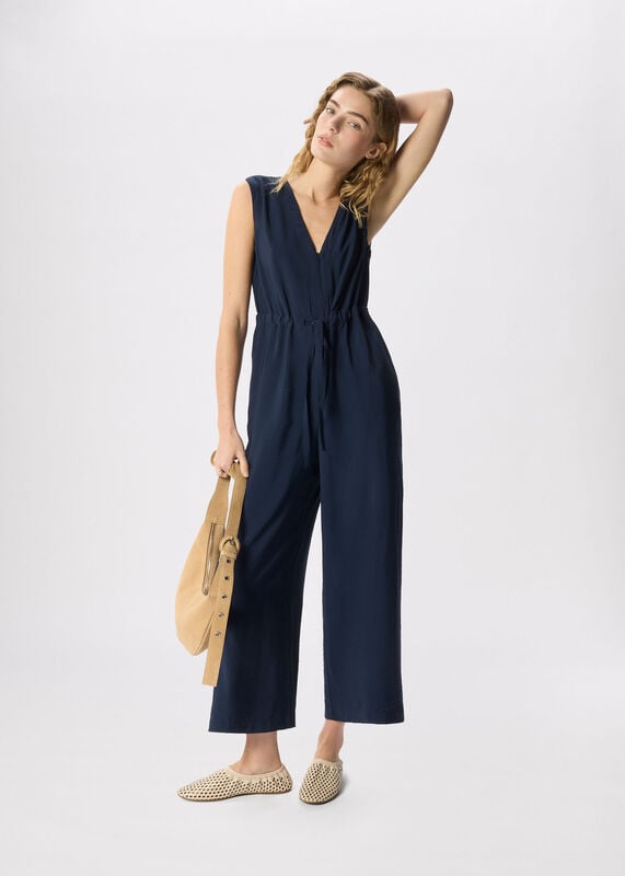 Navy V Neck Sleeveless Jumpsuit