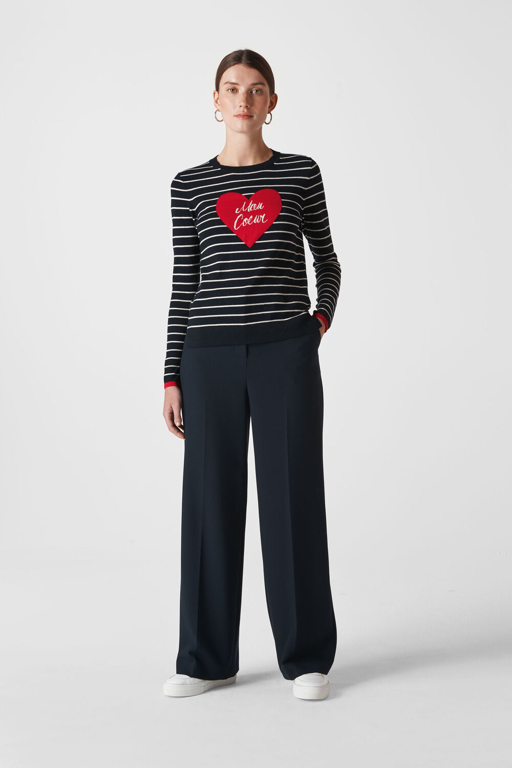 Whistles Mon Coeur Heart Stripe Knit