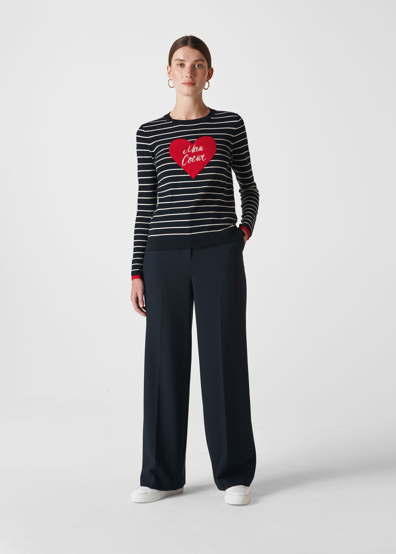 Whistles Mon Coeur Heart Stripe Knit