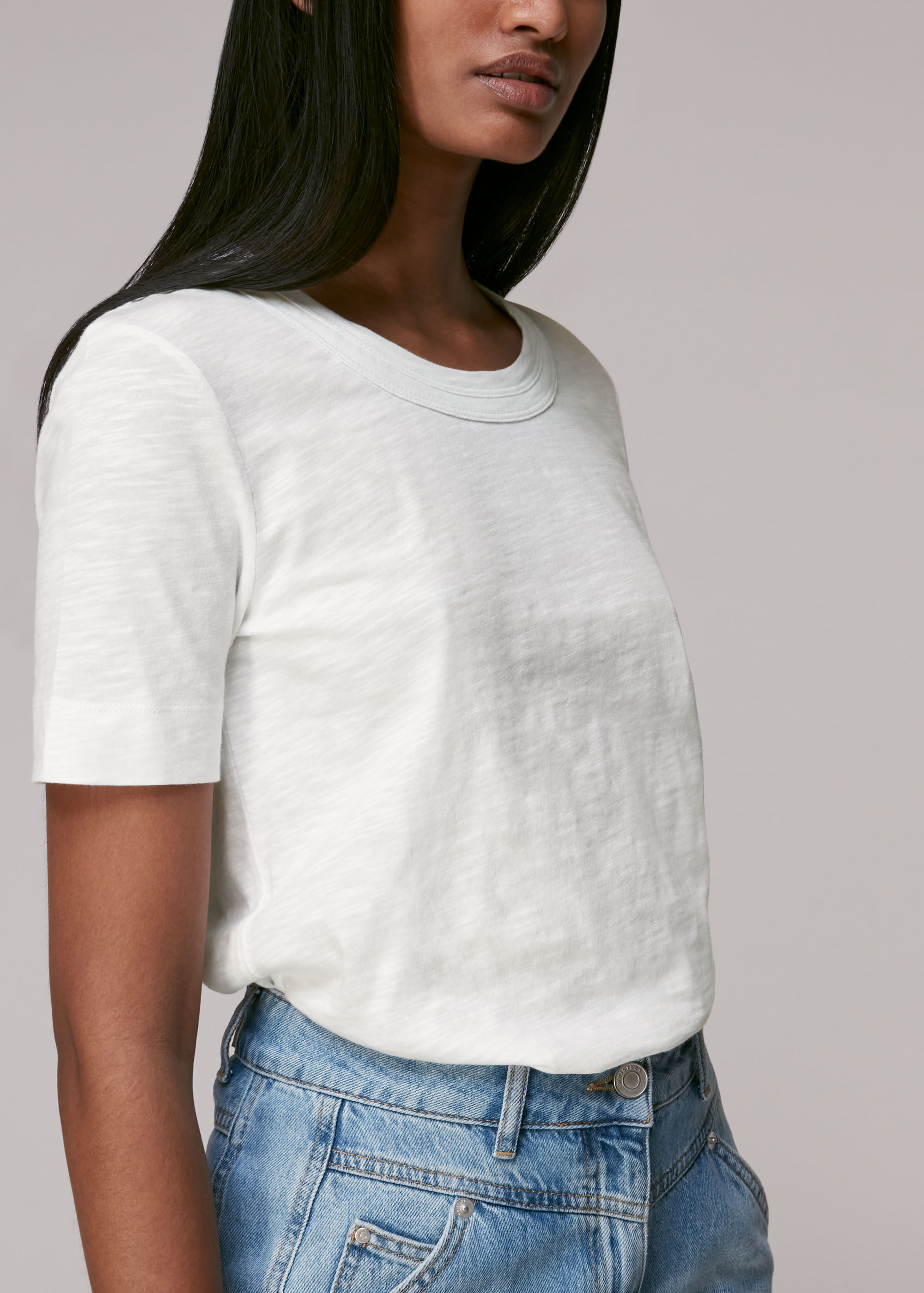 White Rosa Double Trim T-Shirt 