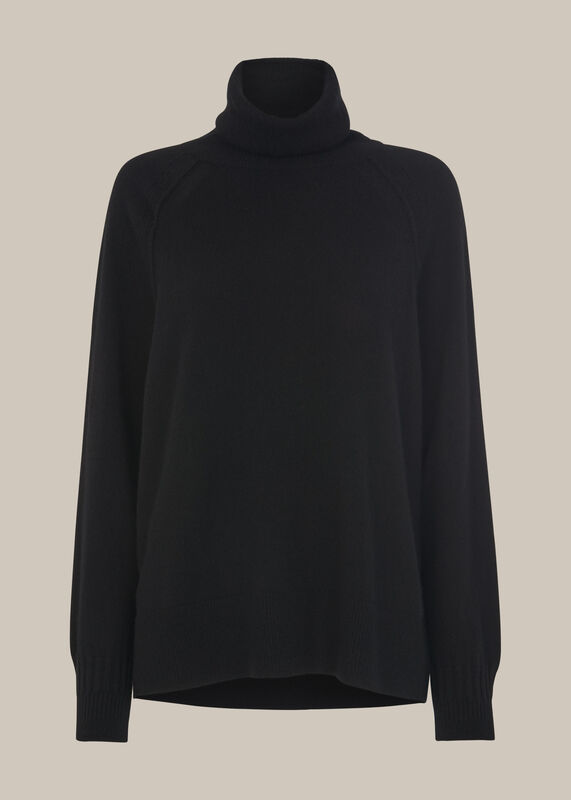Black Cashmere Roll Neck Sweater