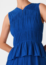 Shirred V Neck Midi Dress