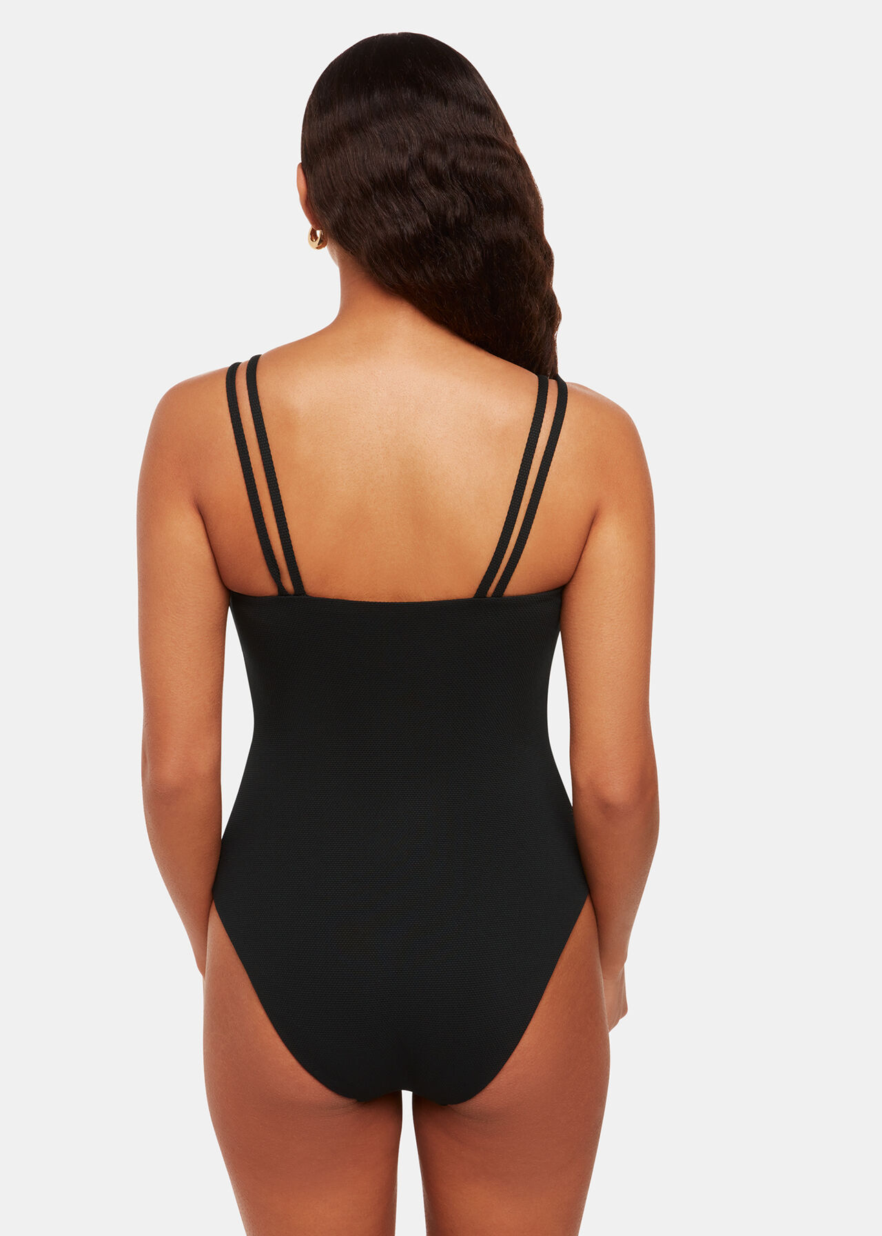 Double Strap Textured Swimsuit Black