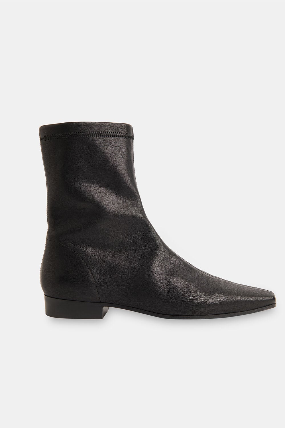 Black Square Toe Flat Sock Boot